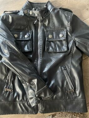 Urban Republic Black Faux Leather Moto Jacket for Kids